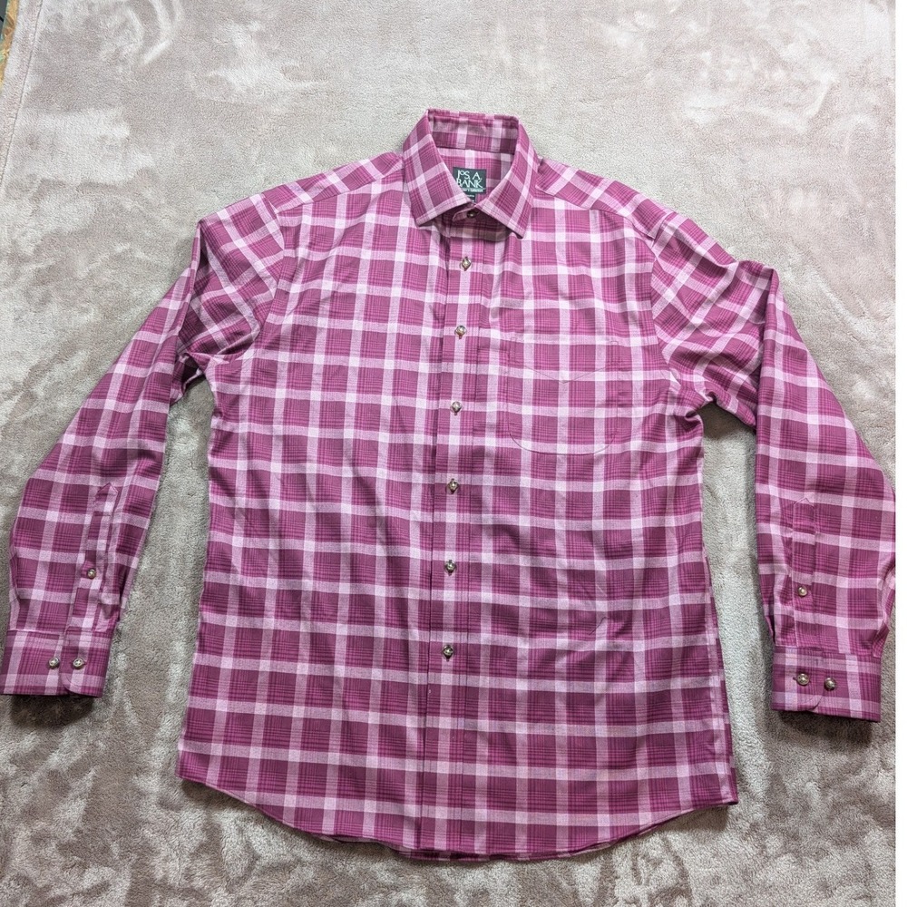 Jos. A. Bank Travelers Collection Mens Tailored Fit Purple Plaid Shirt Medium
